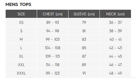 Quiksilver Mens Tops Mens Size Chart